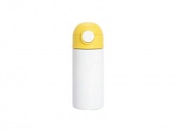 Sublimation 12oz/360ml Kids Stainless Steel Water Bottle With Plastic Straw &amp; Yellow Cap(White)