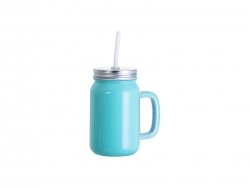 Sublimation Blanks 12oz/350ml Full Color Mason Jar W/ Handle(Lake Blue)