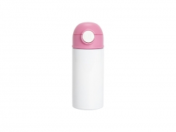 Sublimation 12oz/360ml Kids Stainless Steel Water Bottle With Plastic Straw &amp; Pink Cap(White)