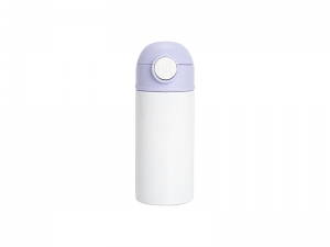 Sublimation Blanks 12oz/360ml Kids Stainless Steel Water Bottle With Plastic Straw &amp; Purple Cap(White)