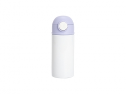 Sublimation Blanks 12oz/360ml Kids Stainless Steel Water Bottle With Plastic Straw &amp; Purple Cap(White)