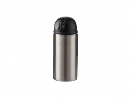 12oz/360ml Sublimation Blanks Kids Stainless Steel Bottle With Silicon Straw &amp; Black Cap (Silver)